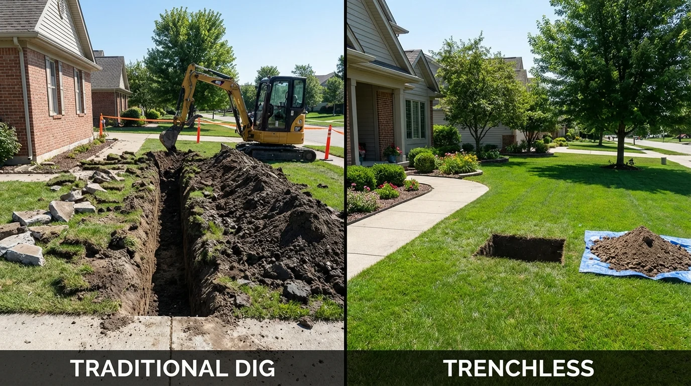 Trenchless sewer repair with minimal yard damage versus traditional excavation in Watertown, WI